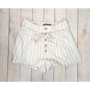 ABERCROMBIE & FITCH Women's Striped Shorts Cuffed Beige White Belted Size Medium